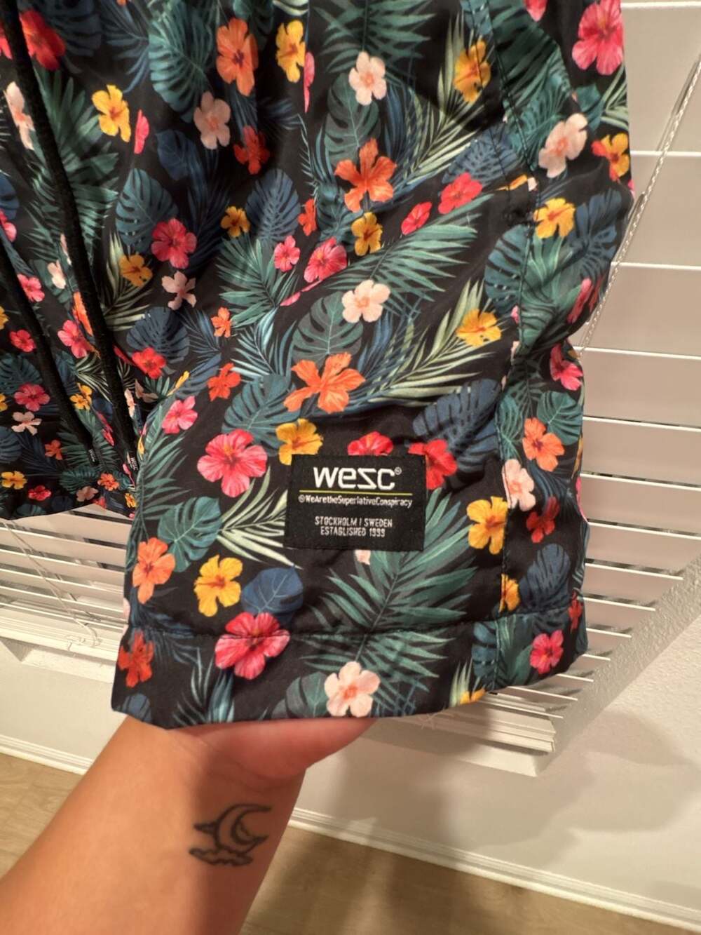 WeSC Zack Tropical Monstera Flowers Print Swim Trunks